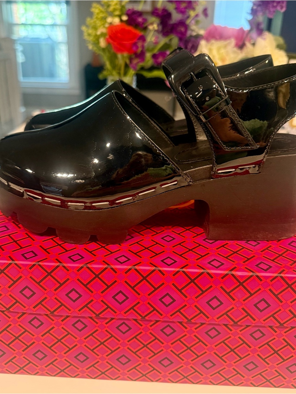 Tory Burch Black Patent Platform Mary Jane Clogs